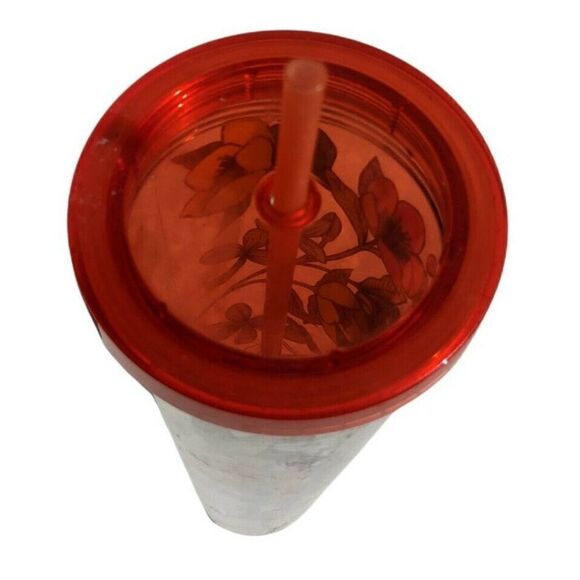 STARBUCKS Acrylic VENTI Cold Cup Tumbler‎ POPPY FLOWERS Red Yellow Orange 24 Oz. - Picture 5 of 5